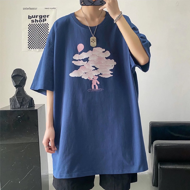 Áo Thun Tay Ngắn Dáng Rộng In Họa Tiết Hoạt Hình Phong Cách Hip Hop Hàn Quốc Thời Trang Mùa Hè Cho Nam Cỡ M-5XL