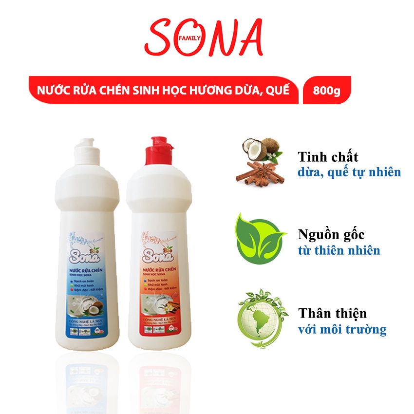 Nước Rửa Chén, Nước Rửa Bát Hương Quế/ Dừa/ Chanh/ Thảo Dược Sona/Emily 800gr Sạch Bay Dầu Mỡ