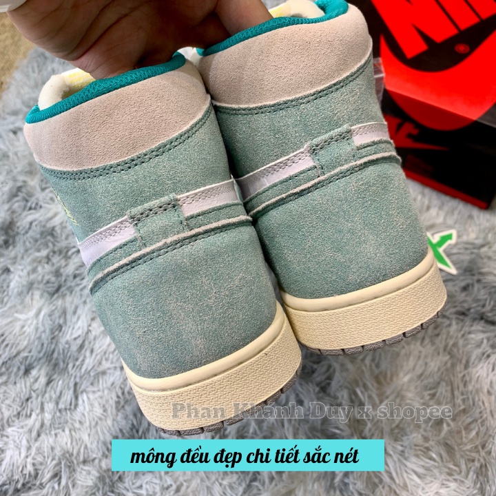 Giày thể thao Jordan 1 turbo green high xanh ngọc phấn cao cổ nam nữ da lộn đủ PK
