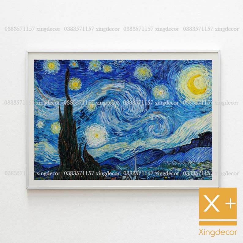 [Mã LIFEXANH03 giảm 10% đơn 500K] Tranh đêm đầy sao của Van Gogh, tranh canvas treo tường có đinh móc tặng kèm.