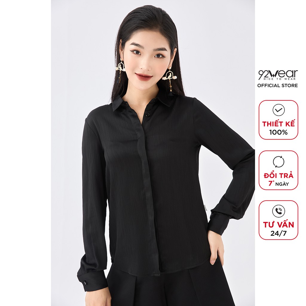 Áo sơ mi nữ công sở cổ đức 92WEAR thiết kế hoạ tiết hoa văn thời trang trẻ trung năng động ASA0862