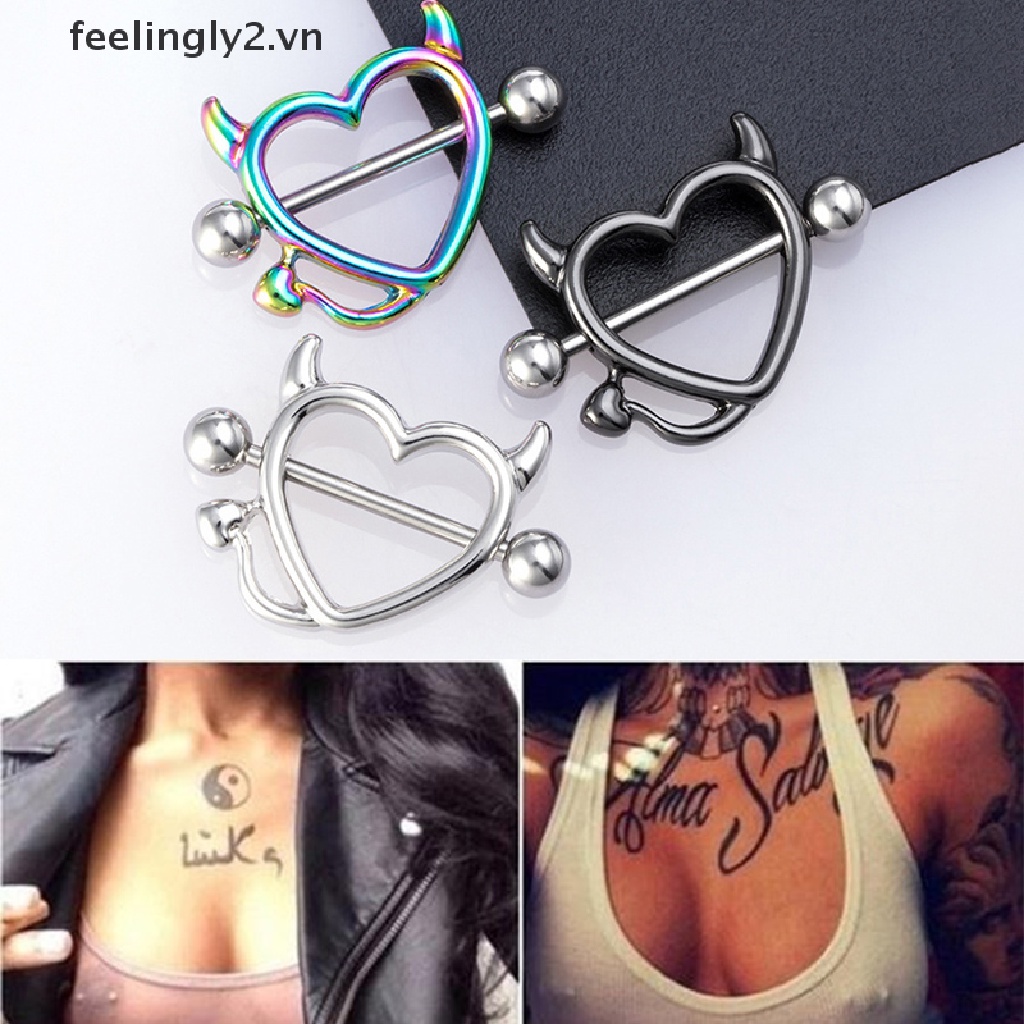 Khuyên Xỏ Ngực Hình Trái Tim Bằng Thép