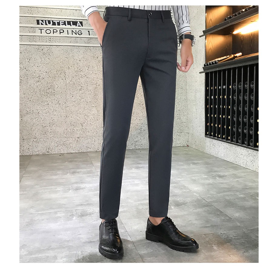 Quần âu nam Hàn Quốc cao cấp, quần tây nam đen ống côn vải chéo co giãn | BigBuy360 - bigbuy360.vn