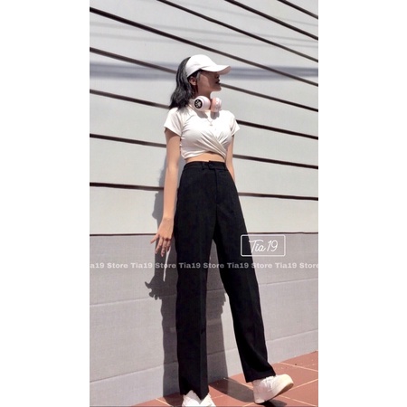 Quần ống suông ulzzang 96cm. Quần culottes ống rộng đen hack dáng ( ẢNH THẬT)