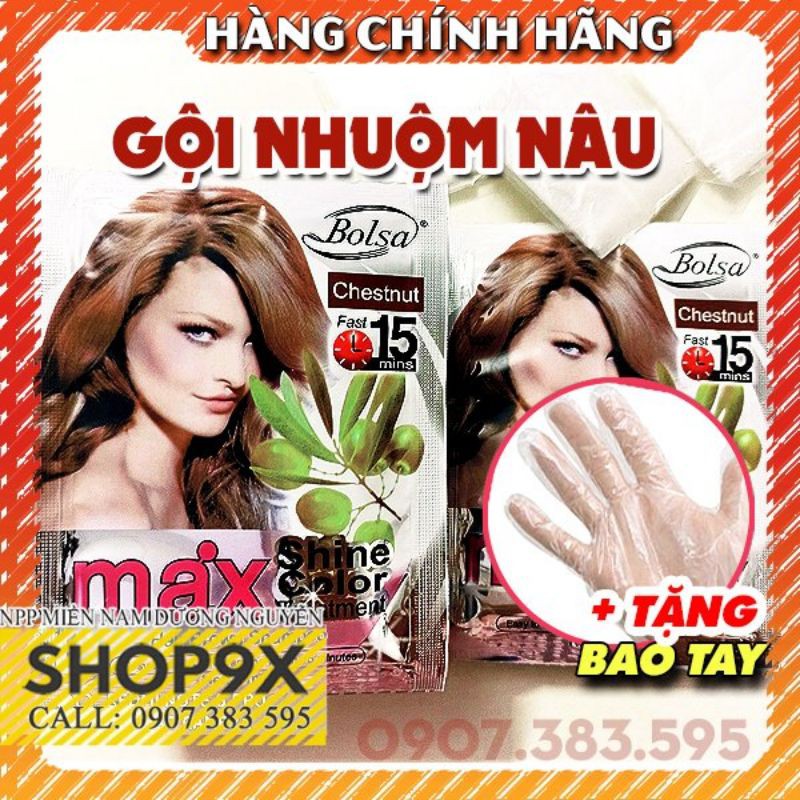 (+Quà) Dầu Gội Nhuộm Nâu Hạt Dẻ Max Shine Color + Tặng Bao Tay (Phủ Bạc)