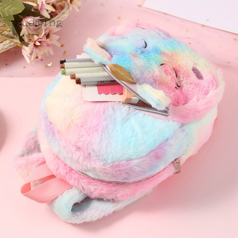 Huaming Ba Lô Mini Hình Kì Lân Phối Lông Đáng Yêu