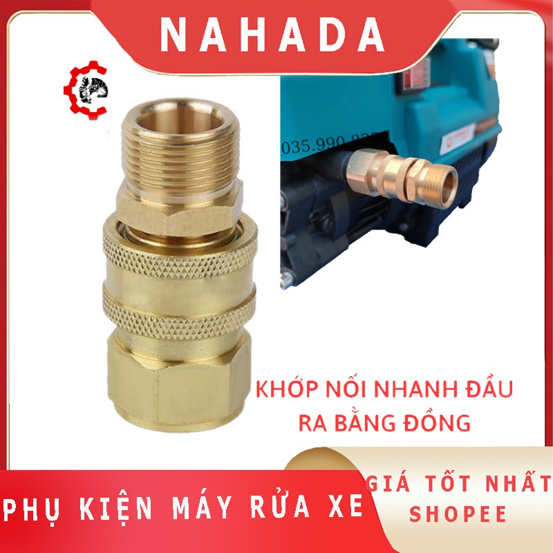 Khớp Nối Nhanh Đồng Đầu Ra Cho Máy Rửa Xe Áp Lực Cao, Máy Xịt Rửa Cao Áp, Máy Rửa Xe Gia Đình (Chống Xoắn Dây)