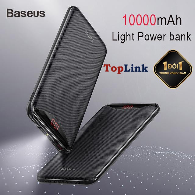 Pin Sạc Dự Phòng 10000mah Baseus Với Màn Hình Hiển Thị Phần Trăm Pin Và 2 Cổng Ra USB - TopLink