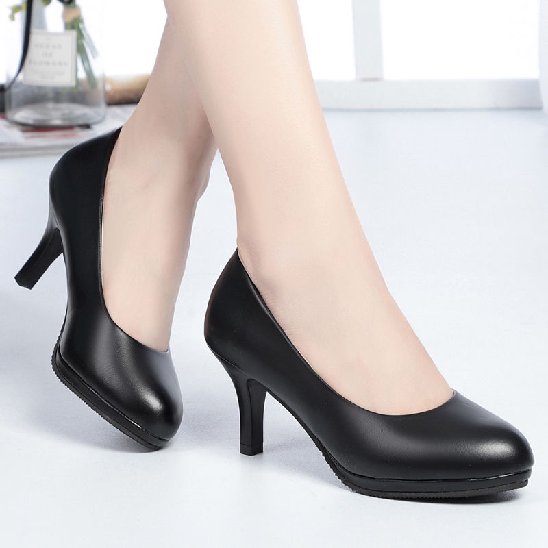 New product round-toe professional shoes women's mid-heel thick heel work shoes leather shoes work shoes soft leather comfortable formal dress etiquette high heels