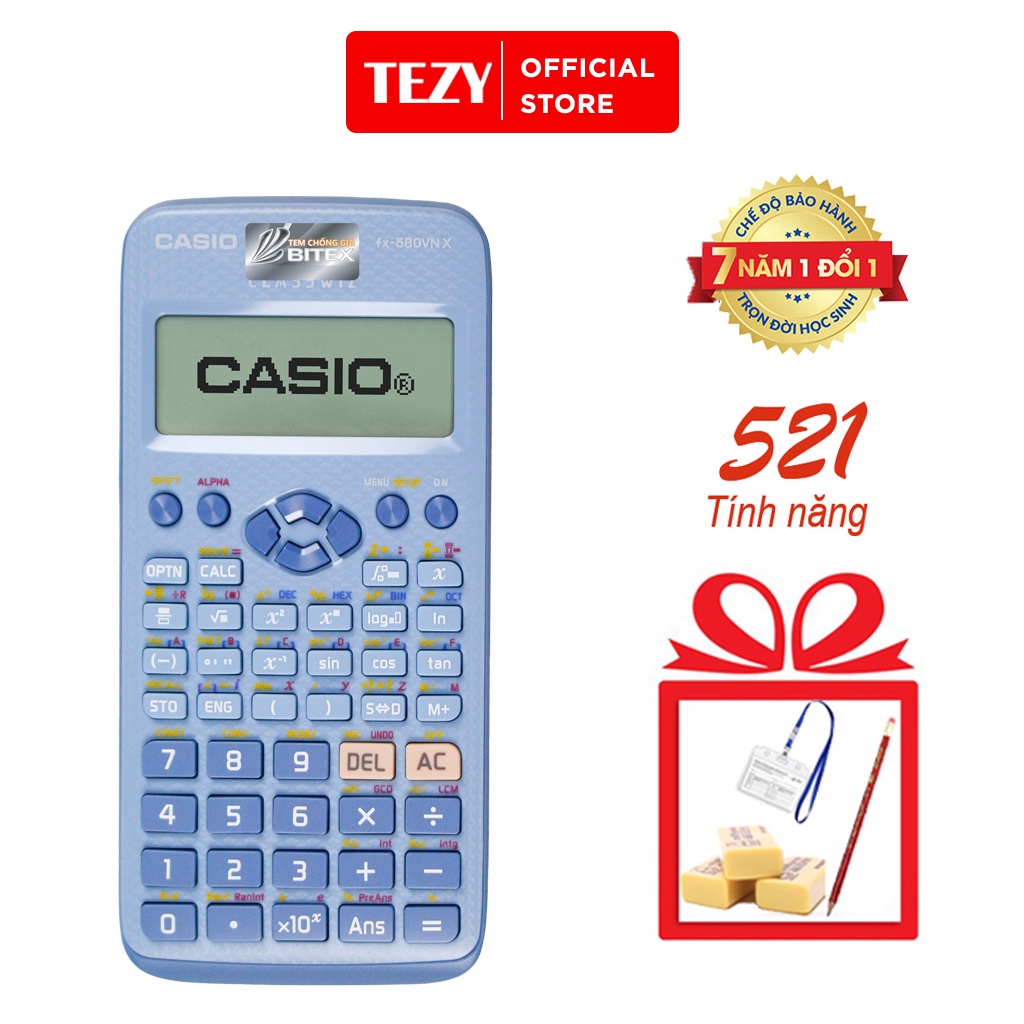 Máy Tính Casio FX 580VNX Màu Xanh Chính Hãng Nhập Khẩu Thái Lan Bảo Hành Bằng Mã QR CODE TEZYBOOKS