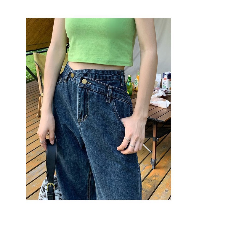 COZOK Quần jean ống rộng lưng cao phong cách Hàn Quốc