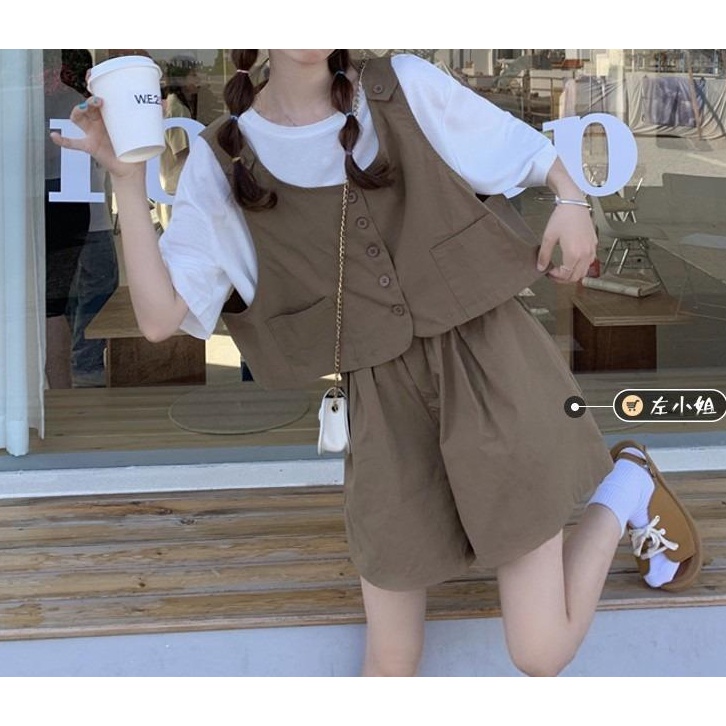 Bộ Áo Thun + Quần Short Dáng Rộng 2022 Thời Trang Mùa Hè Phong Cách Hàn Quốc Cho Nữ