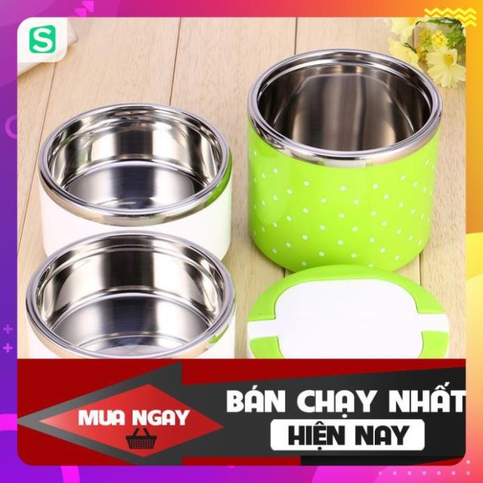 HỘP CƠM GIỮ NHIỆT CHẤM BI INOX 3 TẦNG LOẠI TỐT HÀNG CAO CẤP