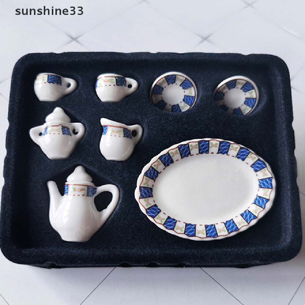 SU 8Pcs 1:12 Dollhouse Miniature Porcelain Tea Cup Plate set Dollhouse Kitchen Toy n