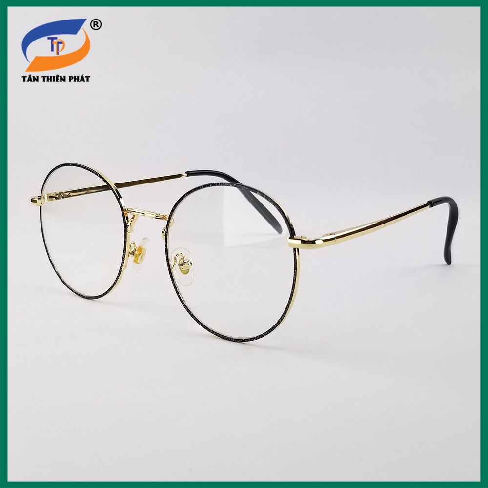 Gọng kính cận mắt tròn kim loại nam nữ màu xanh, vàng, bạc, đen 3126. Tròng kính giả cận 0 độ chống ánh sáng xanh, UV