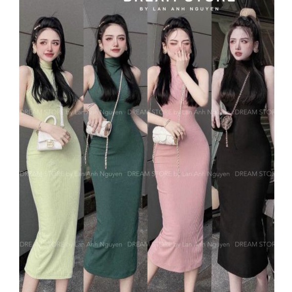Đầm body cổ lọ form dài qua gối siêu tôn dáng ( cao cấp)
