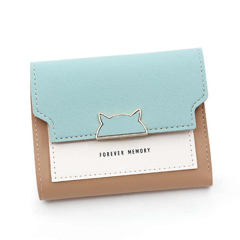 Ví Da Ngắn Dạng Gập Ba Màu Trơn Đơn Giản Cho Nữ