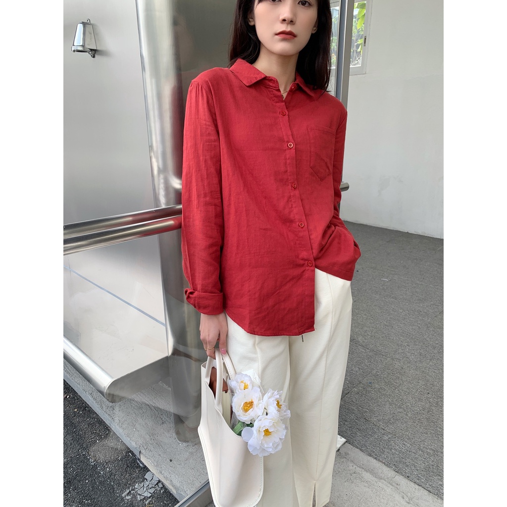 Áo Sơ Mi Cotton Dài Tay Đính Nút Thời Trang Nữ Tính 2022