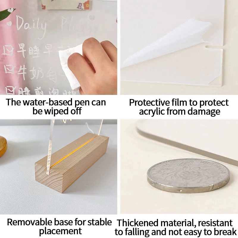 Bảng Ghi Chú Để Bàn Chất Liệu Acrylic Tích Hợp Đèn Thiết Kế Sáng Tạo