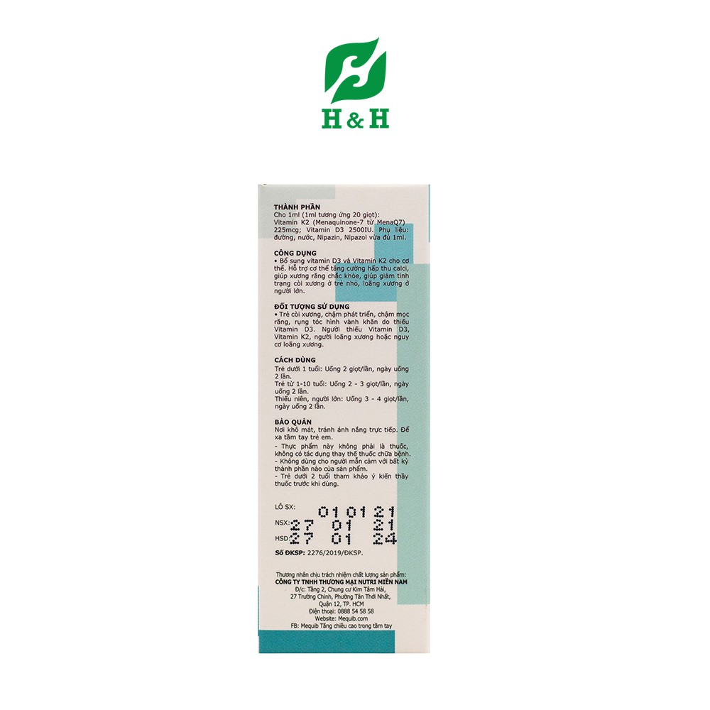 MeQuib 1 10ml - Bổ sung vitamin D3 và vitamin K2 cho trẻ