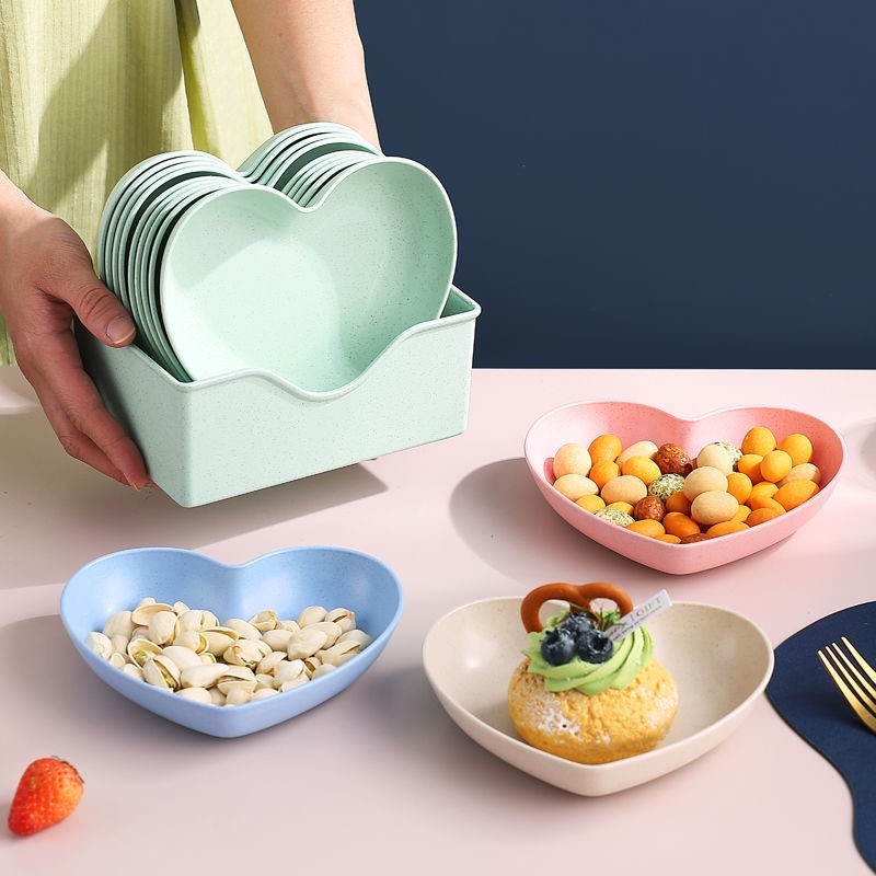 Set 10 Đĩa Đựng Thức Ăn Tráng Miệng Hình Trái Tim Nhiều Màu Sắc