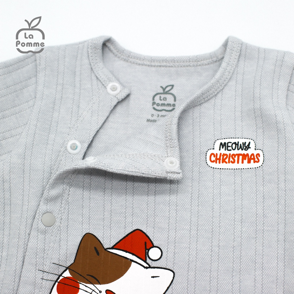 SLD058 Bộ dài tay La Pomme cúc lệch kẻ Ghi