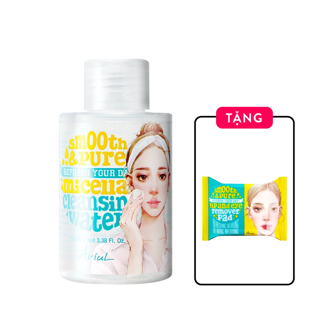 Nước Tẩy Trang Sạch Sâu & Dưỡng Ẩm Ariul Smooth & Pure Micellar Water TẶNG 01 Bông tẩy trang mắt môi tiện lợi