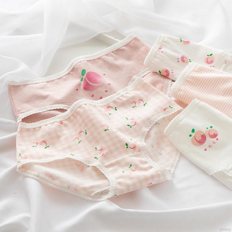Quần Lót Cotton Lưng Vừa Phối Ren Họa Tiết Hoạt Hình Phong Cách Hàn Quốc Cho Nữ