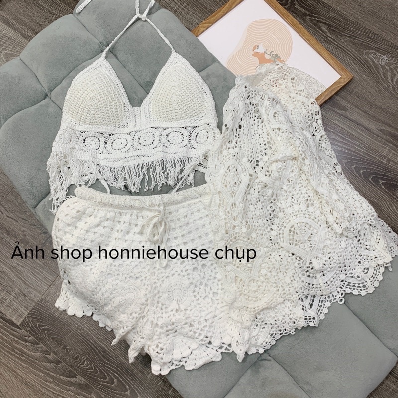 Ren 07- Set Đi Biển Bikini Ren Móc Cực Đẹp Hàng Quảng Châu, Có Bán Tách Rời