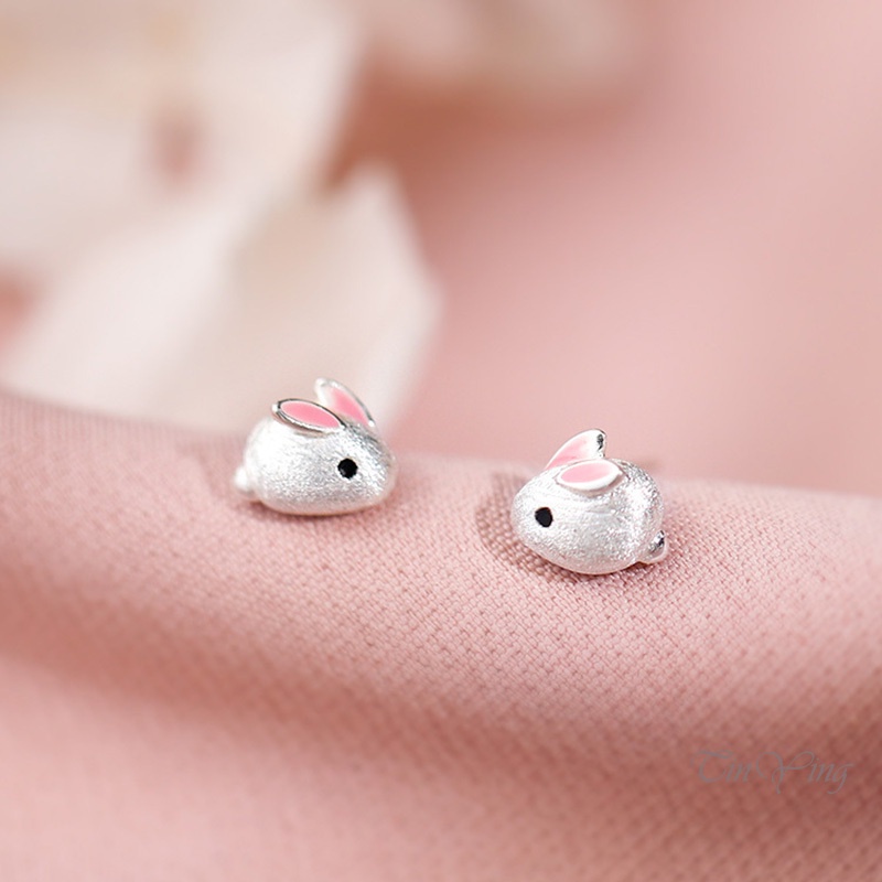 GETNOIVAS Bông Tai Mạ Bạc 925 Hình Thỏ Trắng 3D Thanh Lịch Thời Trang Cho Nữ 925