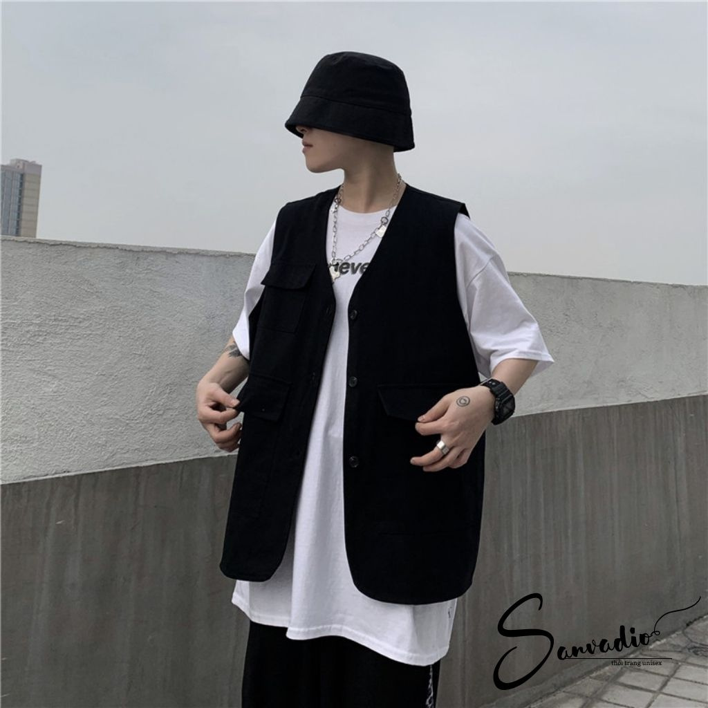 Áo gile SANVADIO unisex form rộng Gile Basic Tea nam nữ oversize phong cách ulzzang GL21