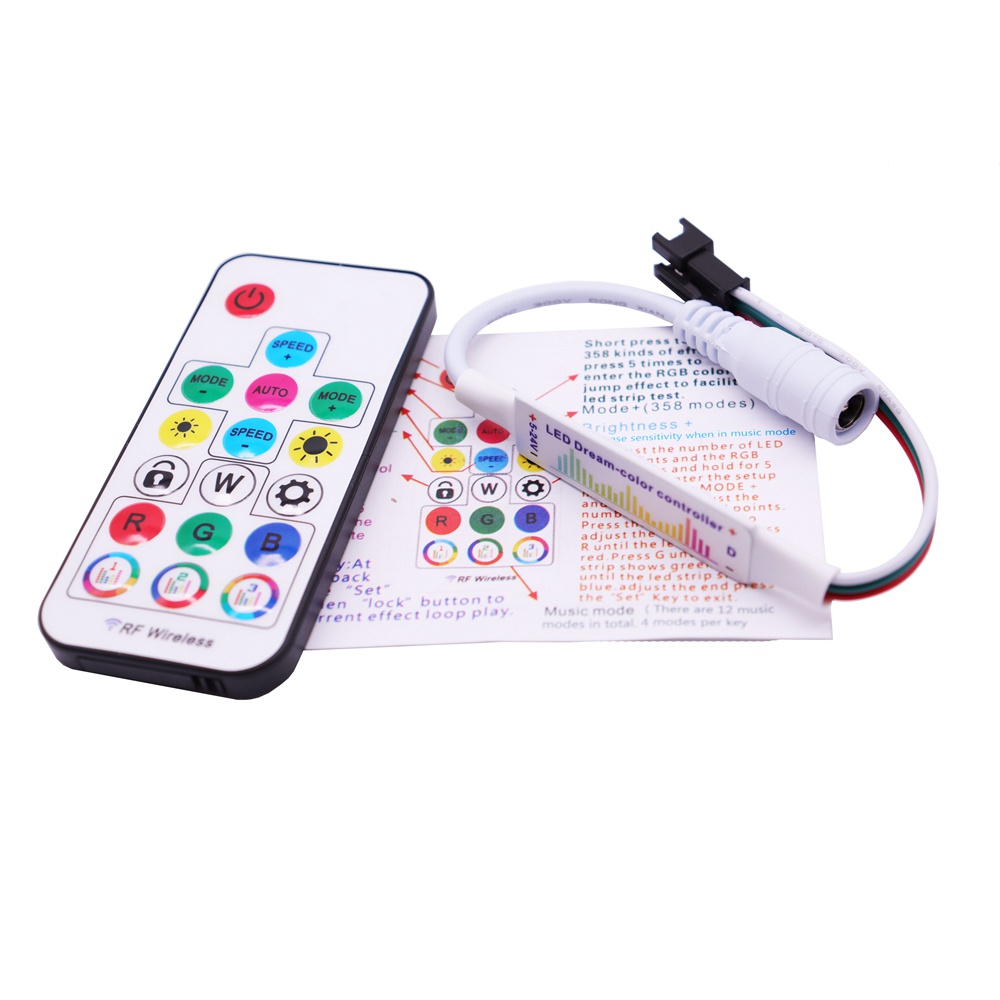 Bộ Điều Khiển Đèn Led Dây WS2812B WS2811 RGB MINI 17Keys RF Điều Khiển 370 Độ DC / USB DC5-24V