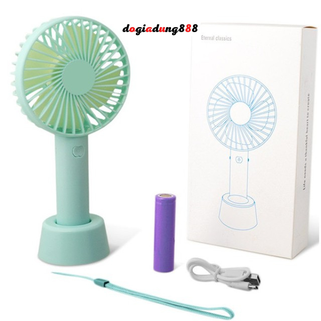 Quạt mini , quạt cầm tay 4 cánh sạc pin có chân đế