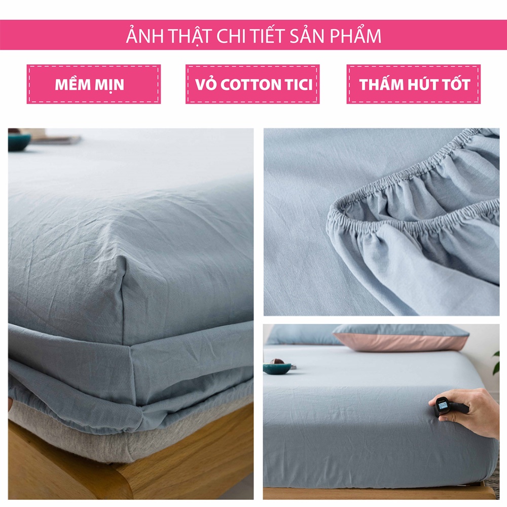 Ga Gối Cotton Tici (01 Ga, 02 Vỏ Gối Nằm) - Nhập Khẩu Không bai xù, Không phai màu