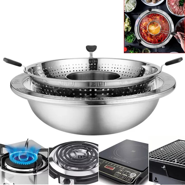 Nồi lẩu xoay inox kèm rổ vớt thức ăn 32cm [ CÓ VIDEO]