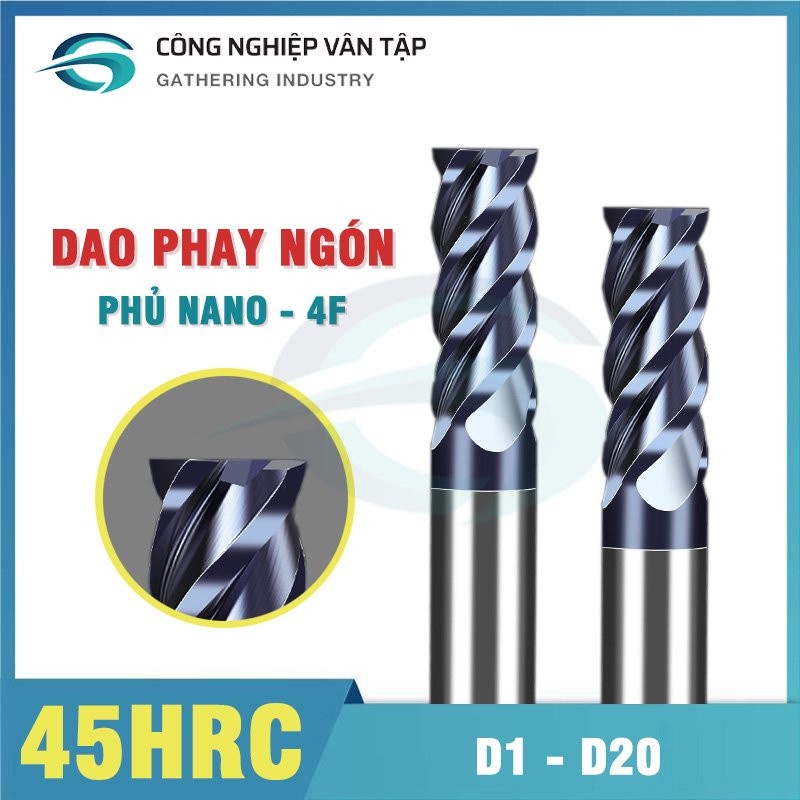 Dao phay ngón 2F, 4F 45HRC, lớp phủ nano đen