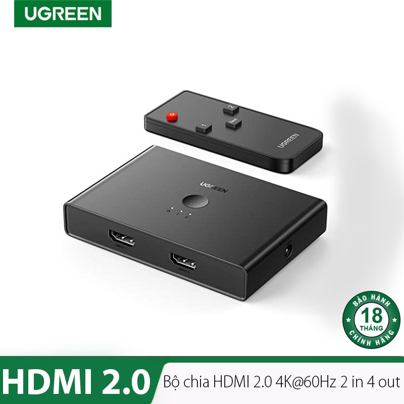 Bộ chia HDMI 2.0 Chính Hãng Ugreen 70690 - 2 vào 4 ra hỗ trợ 4K@60hz Cao cấp