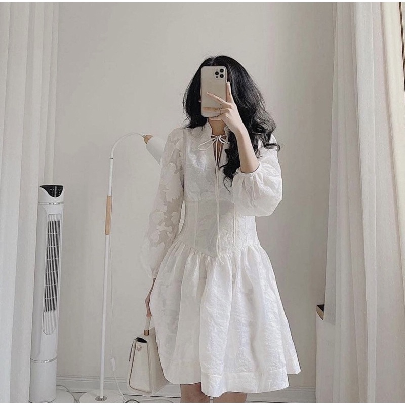 Đầm Váy Trắng Voan Thêu Chít Li Eo Hack Dáng Cực Xinh