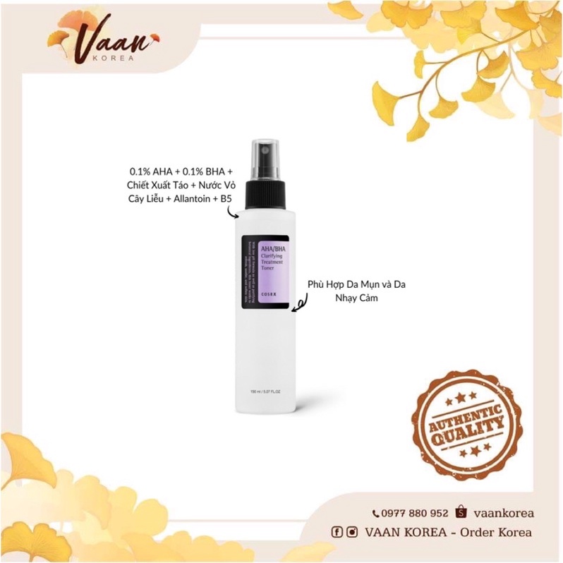 Nước Hoa Hồng Cosrx AHA/BHA 7 Clarifying Treatment Toner