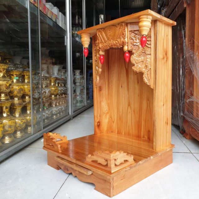 Bàn thờ thần tài ông địa gỗ xoan ngang 38 cm
