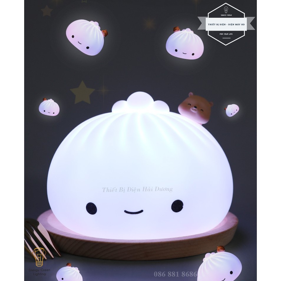 Đèn Ngủ Hình Bánh Bao - Chú Thỏ Xinh Xắn Siêu Dễ Thương - Bằng Silicone Mềm - Pin Sạc Tích Điện - Thay Đổi Nhiều Màu