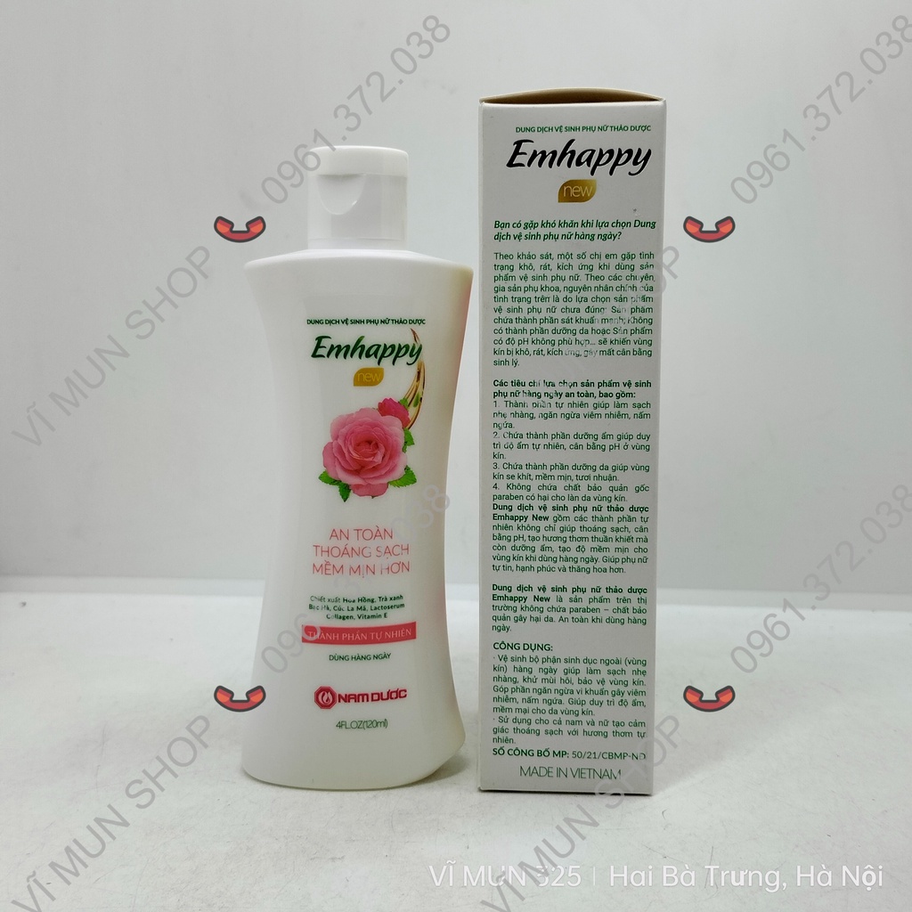 Dụng dịch vệ sinh phụ nữ thảo dược Emhappy chai vòi 120ml dùng cho cả nam và nữ