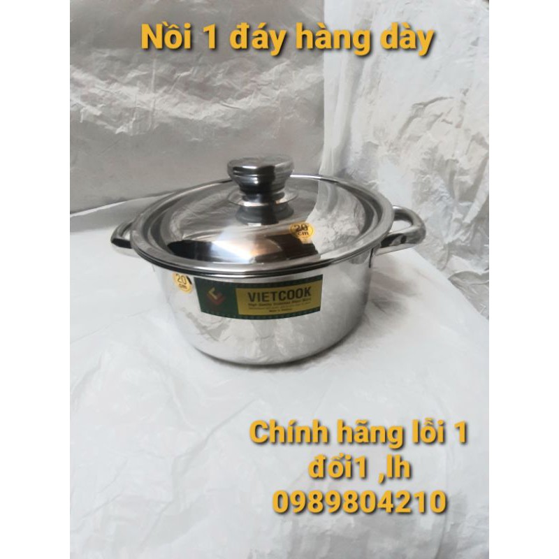 Nồi inox đun bếp từ size 18,nồi 1 đáy 3 đáy nắp kính nắp inox,Nồi inox bếp từ size 18 Vietcook.CAM KẾT CHÍNH HÃNG