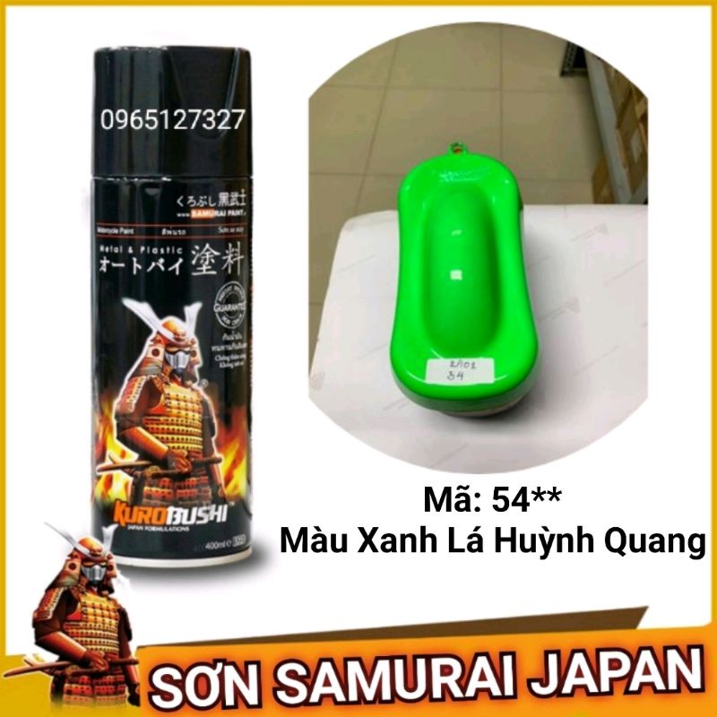 sơn xịt Samuari Japan màu xanh lá huỳnh quang. Mã 54**