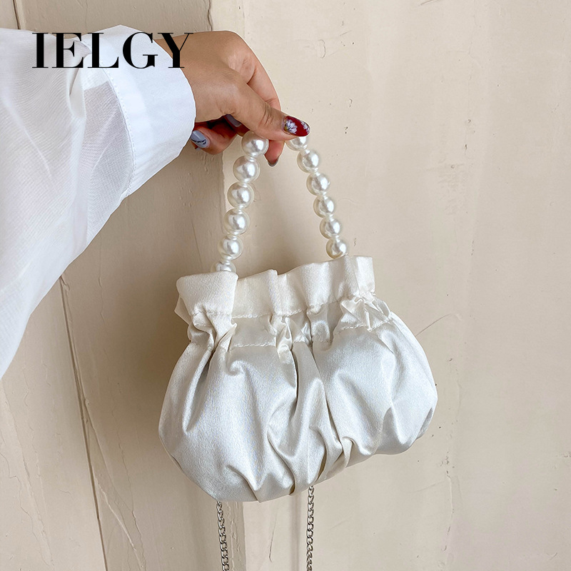 Túi xách lụa màu trơn họa tiết xếp li phối dây đeo ngọc trai cho nữ | BigBuy360 - bigbuy360.vn