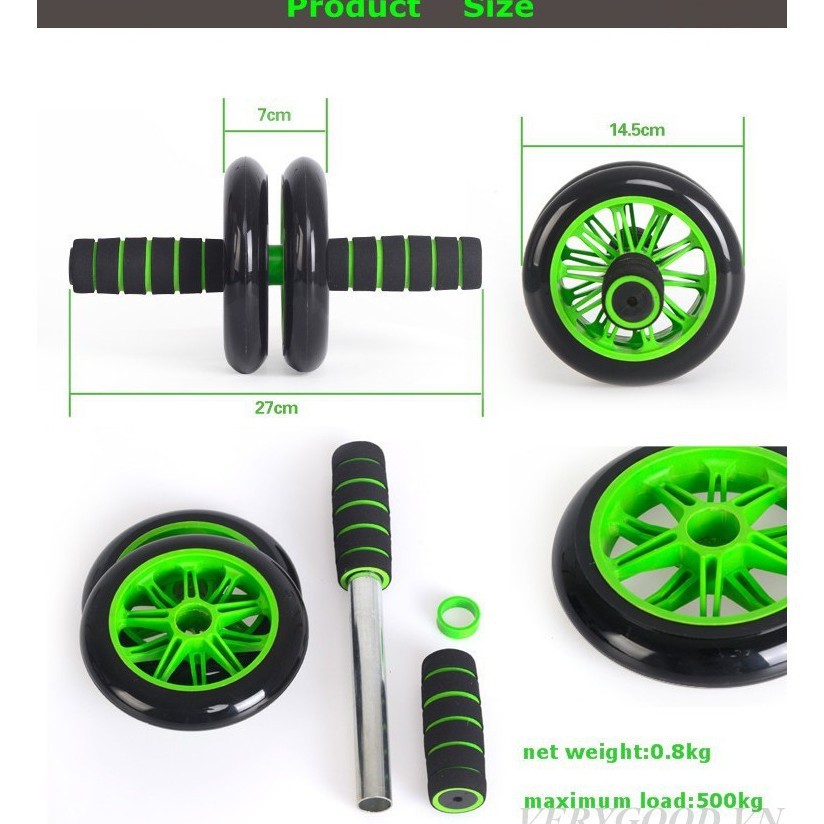 Con lăn tập cơ bụng 4 bánh, 2 bánh cao cấp tặng thảm lót gối