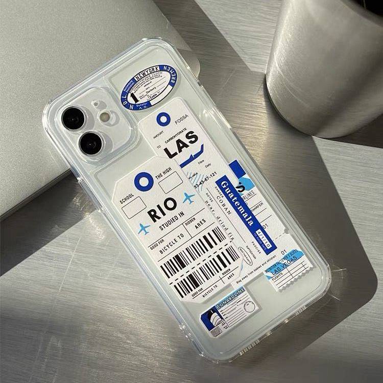 Ốp điện thoại mềm trong suốt họa tiết vé máy bay phong cách độc đáo thích hợp cho iphone 13promax 12 11 14 Xr Xs