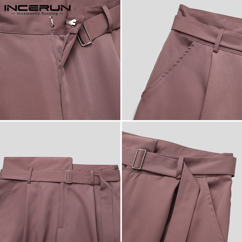 INCERUN Quần Dài Nam Lưng Cao Ống Rộng Màu Trơn Thời Trang