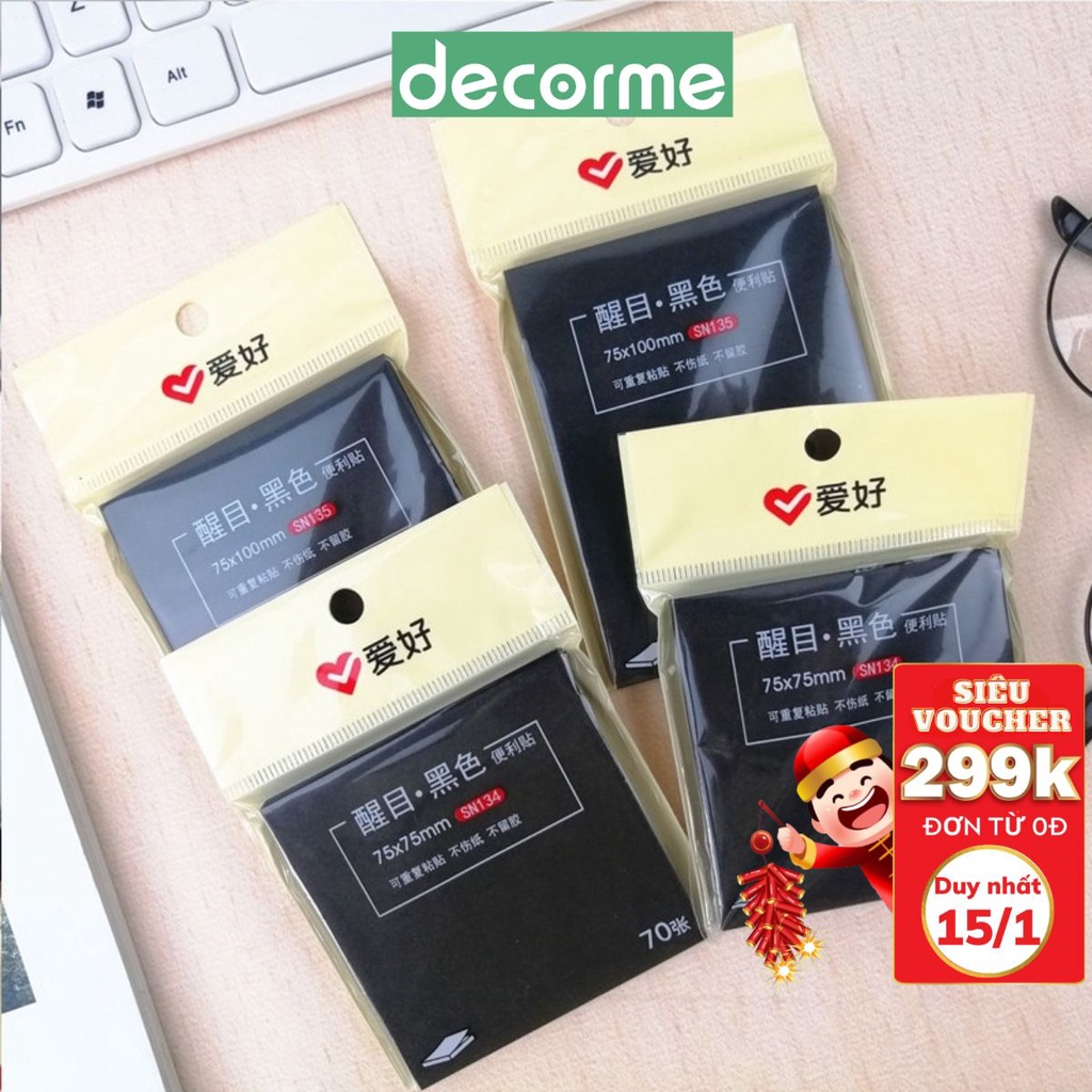 [Mã LIFE1003ALL giảm 10% đơn 50K] Giấy nhớ note ghi chú ĐEN phụ kiện văn phòng phẩm DecorMe