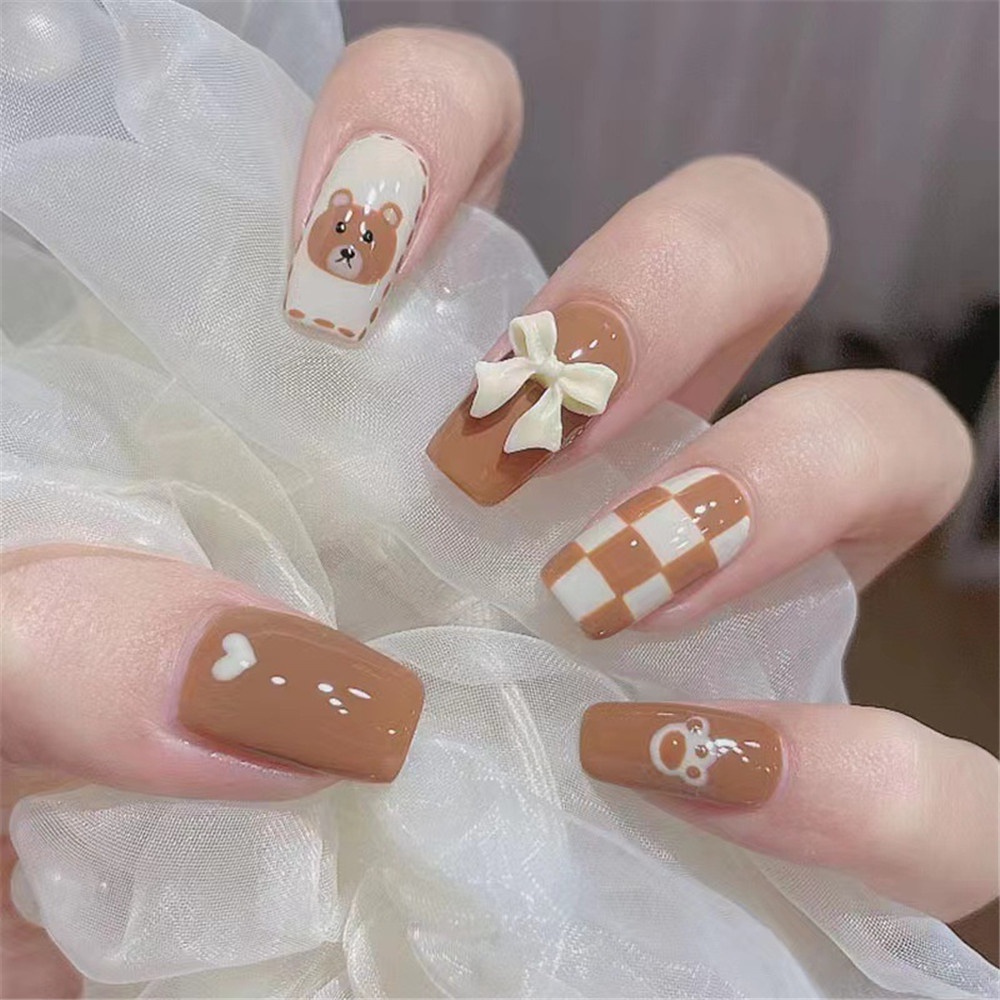 Set 24 Móng Tay Giả Trang Trí Họa Tiết Dễ Thương